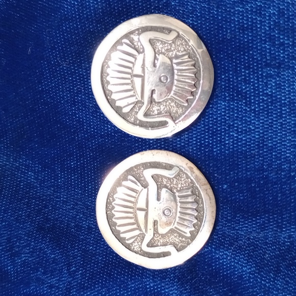 Vintage Native Style Mask Headdress Kachina Sterling Silver Post Earrings 1990's - Picture 1 of 9